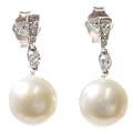 Klassische 925 Sterling Silber S��wasser-Perlen Damen - Paar Ohrringe mit Zirkonia Hoher Glanz Creme 8.0mm