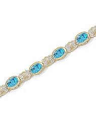 14kt Yellow Gold Oval Blue Topaz and Diamond Bracelet