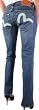 EVISU GENES JEANS Womens Low Rise Bootcut Hipster Denim Pants Light Blue/Yellow