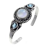 Sterling Silver Rainbow Moonstone and Blue Topaz Cuff Bracelet
