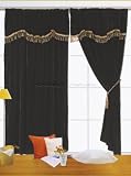 Velvet Black Curtain Set w/ Valance/Sheer/Tassels
