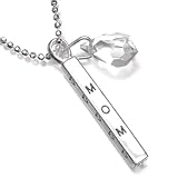 Sterling Silver MOM Clear Crystal Rectangular Pendant