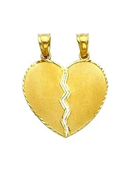 14K Yellow Gold Medium Couple Broken Heart Charm Pendant