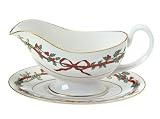Royal Worcester Holly Ribbons 16-Ounce Sauce Boat and Stand