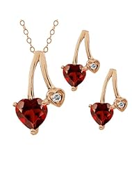 2.02 Ct Heart Shape Red Garnet Gold Plated Silver Pendant Earrings Set