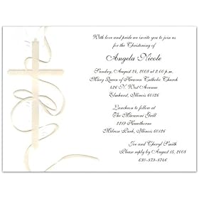 Embossed Cross and Ribbon Baptism Christening Invitations - Set of 20