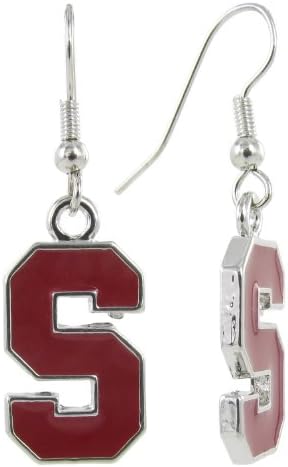 Officially Licensed Stanford University Red Enamel S Logo Fish Hook Earrings