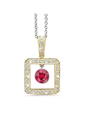 Square Diamond Pendant With A Round Cut Center Stone In 18K Yellow Gold With A 0.58 ct. Genuine Ruby Center Stone.