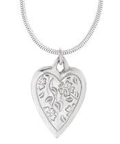 Dower & Hall, Forget me Not - Solid Sterling Silver Engraved Heart Pendant on 41cm Snake Chain