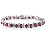 Silver Created Ruby and Diamond Tennis Bracelet