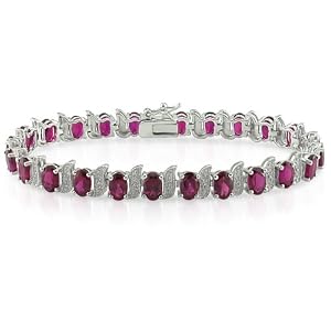 Silver Created Ruby and Diamond Tennis Bracelet