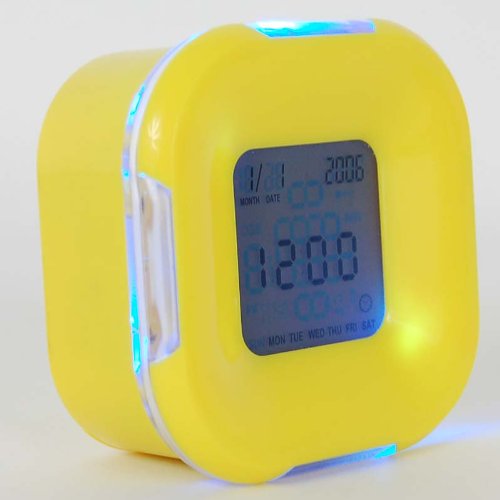 Desktop Desk Cube Alarm Clock Thermometer Yellow