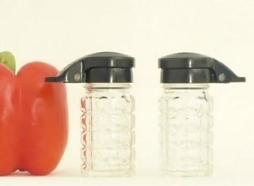 Moisture Proof Salt and Pepper Shakers, Black Lid Spring Loaded, No Clog, 1.5 Oz, Set of 2