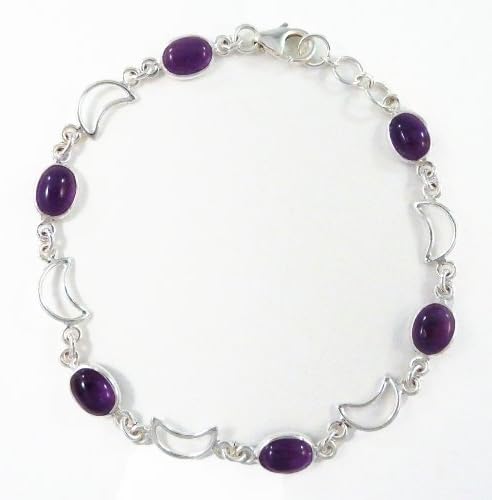 Half Moon Healing Stone Bracelet Sterling Silver (Amethyst)