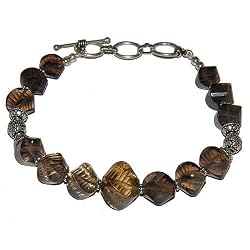 Sterling Silver Link Bracelet Smokey Quartz Gemstone Jewelry 9 inches (gnklcs342brclt)