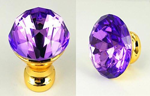WICOO 10pcs 40mm Gold Base Crystal Ball Glass Pull Handle Cabinet Drawer Door Knob (Purple)