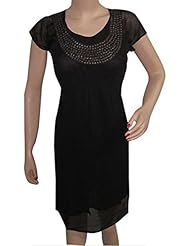 Short Sleeves Sequined Beaded Embroidered Elasticized   Waistline Chiffon/Cotton  Dress