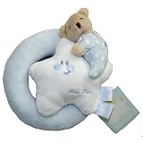 Tuc Tuc Blue Teddy Bear. Round Soft Baby Rattle and Teething Toy. Moons and Stars Collection.