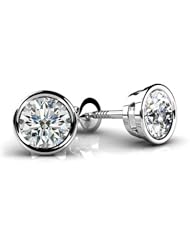 0.40 ct. tw Round Cut Diamond Studs in Bezel Mounts - F-G VS2 - 18 Kt. White Gold
