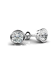 0.20 ct. tw Round Cut Diamond Studs in Bezel Mount - F-G VS2 - 18 Kt. White Gold