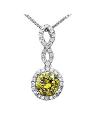 .83ct Canary Yellow Round Diamond Necklace Pendant 18k White Gold