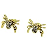 gold plated spider crystal earrings mens new stud