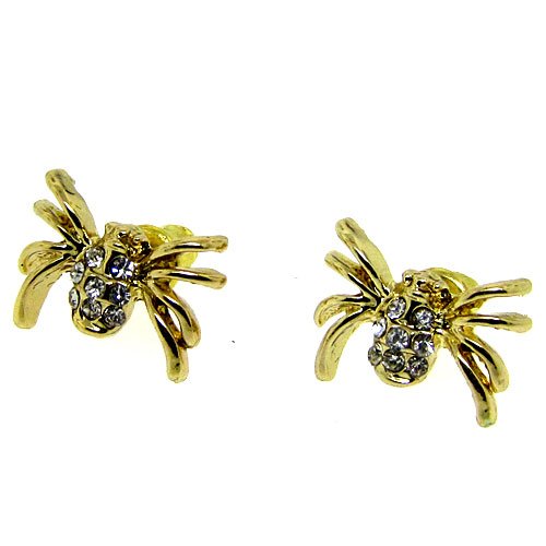  Gold Plated Spider Crystal Earrings Mens New Stud