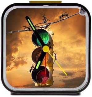 red green yellow traffic light/traffic signal Custom Square Black Alarm Clock,Home Decor 100% Quartz