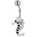 Purple Crystal Seahorse Dangle Belly Ring