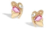 14K Yellow Gold Pear Created Pink Sapphire and Diamond Butterfly Earrings