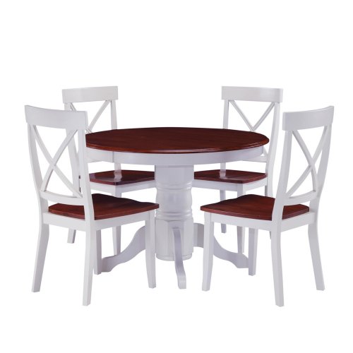 5 Pc Round Pedestal Dining Table Set - White/ Cottage Oak