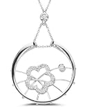 18 Kt White Gold Diamond Circle and Flower Shaped Pendant Necklace