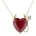 XPY 14k Yellow Gold Created Ruby Heart Devil Pendant with Diamond Accent, 18"