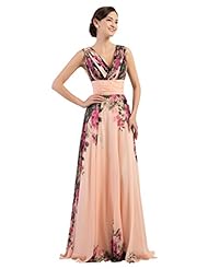 V-neck Sleeveless General Print Lace-Up Backless  Chiffon  Ball Gown Evening Dress/Prom Dress/Party Dress 