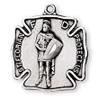 Sterling Silver St Florian Firefighters Maltese Cross Medal and 24-inch Chain
