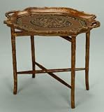 Brown tray table with floral design