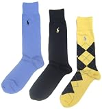 Polo Ralph Lauren Set of Three Men's Dress Socks: Yellow, Blue, Argyle (Size 10-13)