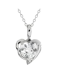 2.02 Ct Heart Shape White Topaz and Black Diamond 925 Sterling Silver Pendant