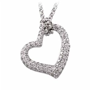 14Kt White Gold Rocky Diamond Heart Pendant Necklace