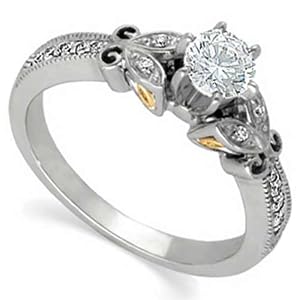 Two Tone Trendy Diamond Engagement Ring (Center stone is not included)
