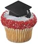 Congrats Grad Cap {BLACK} Cupcake Topper Ring Picks - Set of 12