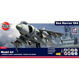 Airfix A50017 Royal Navy BAe Sea Harrier FA.2 1:72 Scale Military Aircraft Diorama Gift Set including paint glue & brushes