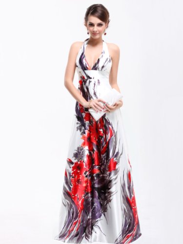 Ever Pretty Empire Waist Padded Floral Print Sexy Plunge V-neck Prom Dress 09614
