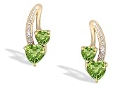 14K Yellow Gold Genuine Heart Peridot and Diamond Earrings