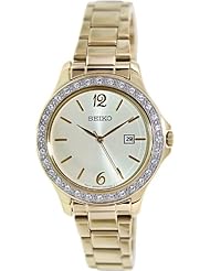 Seiko Gold-Tone Stainless Steel with Crystal Embellishment Womens watch #SXDF82