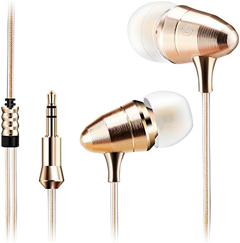 Metal QIRG Earphone Bullet Type Powerful Bass in-ear Earphones Earbuds Mic Stereo, Noise Isolating Headphone Made for iPhone, iPod, iPad, Android, MP3 Player (Gold)
