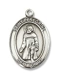 Sterling Silver St. Peregrine Laziosi Pendant Stainless Silver Heavy Curb Chain