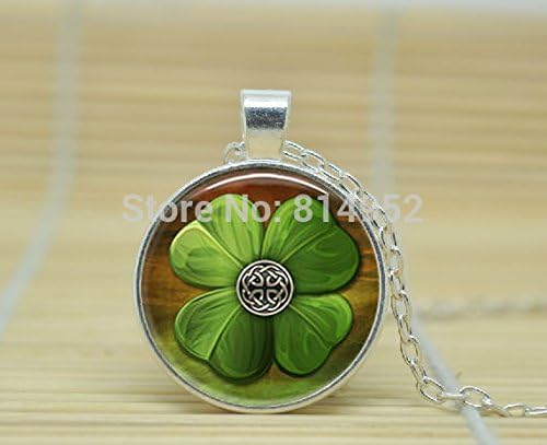 VintaStore Art Glass Necklace Four Leaf Clover With Eternity Knot Pendant Necklace A4173