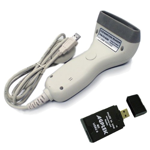Hand Held Contact USB 80mm Long hand-held red LED CCD Barcode Scanner Barcode Reader w/AGPtekÂ® USB2.0 ALL in one card Reader