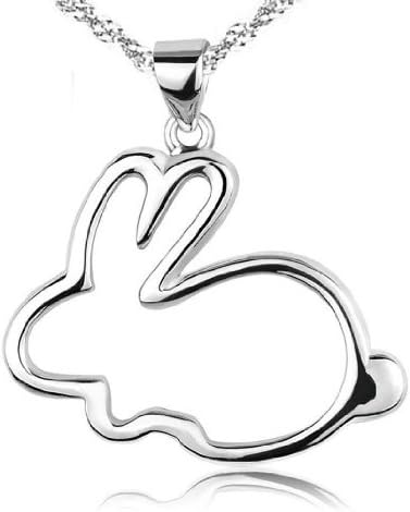 Leaf Heart Fashion Simple Small White Bunny Rabbit Sterling Silver Necklace(290)